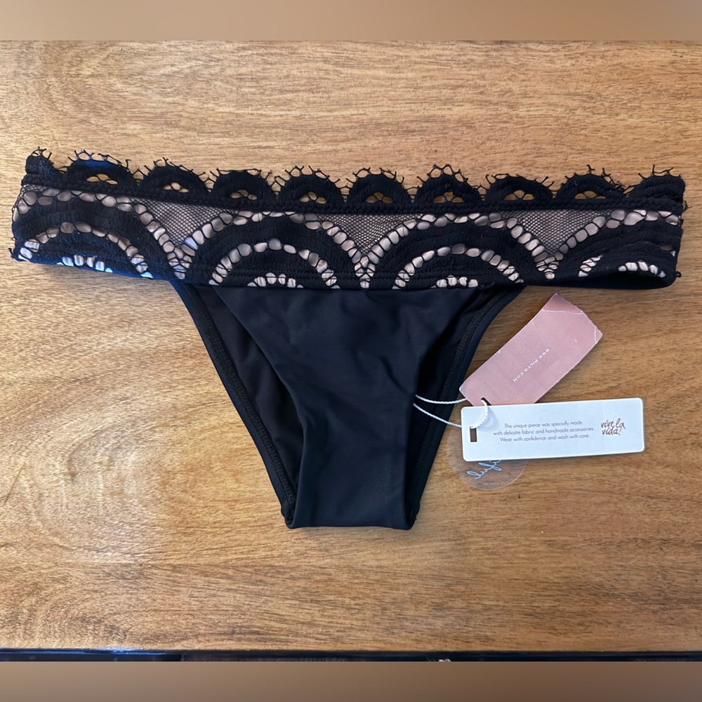 Pilyq Black Lace Swim Bathing Suit Bikini Bottoms